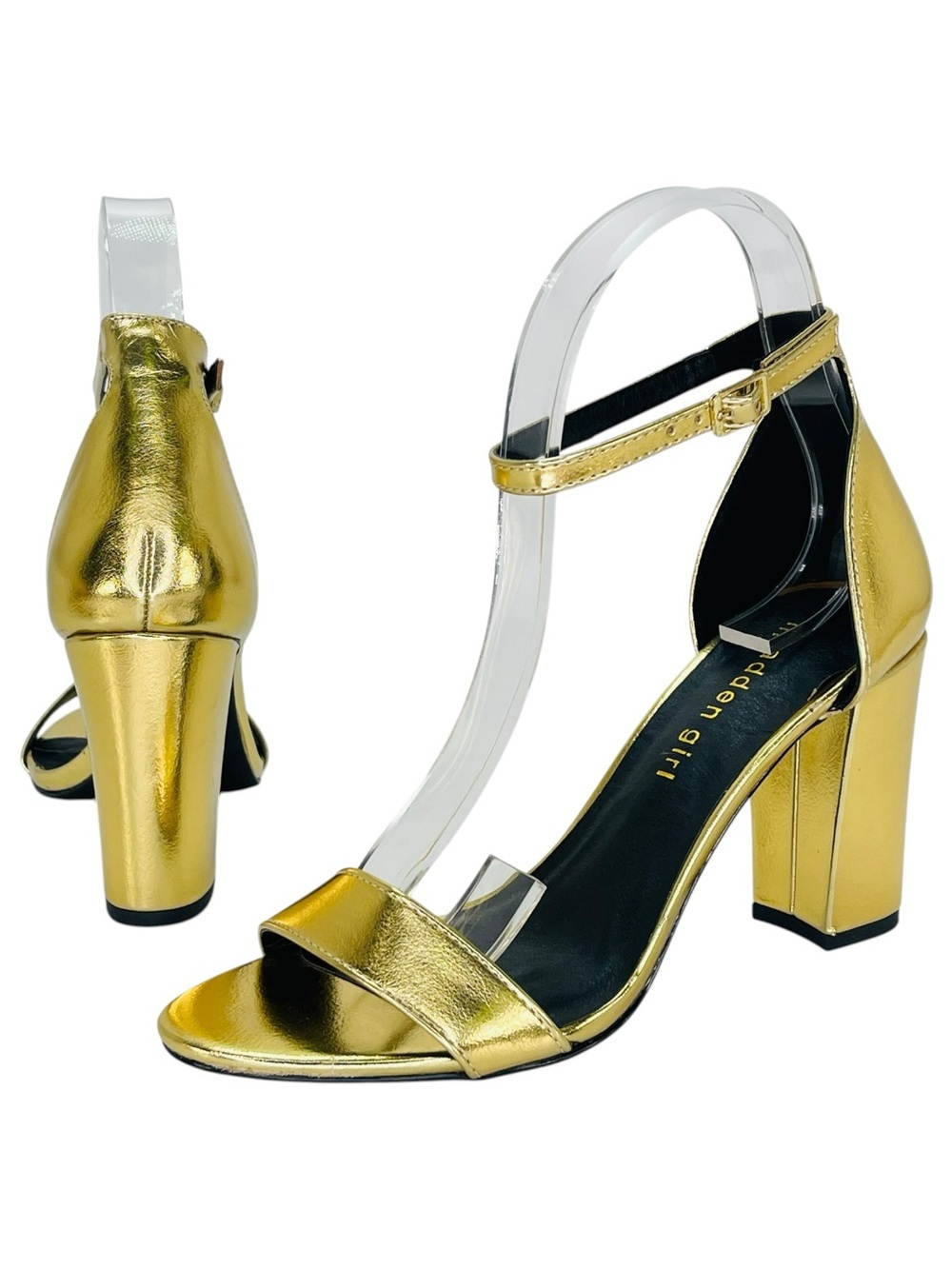 Madden Girl Beella Gold Foil Faux Leather Womens Heels Size 7M - Picture 9 of 12